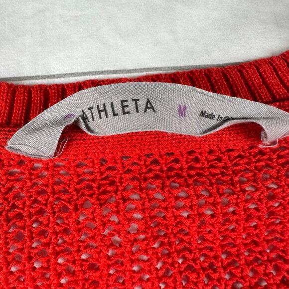 Athleta Sweater Womens Medium Red Mesh Open Knit Nylon Classic Stretch Crew Neck - Picture 4 of 8
